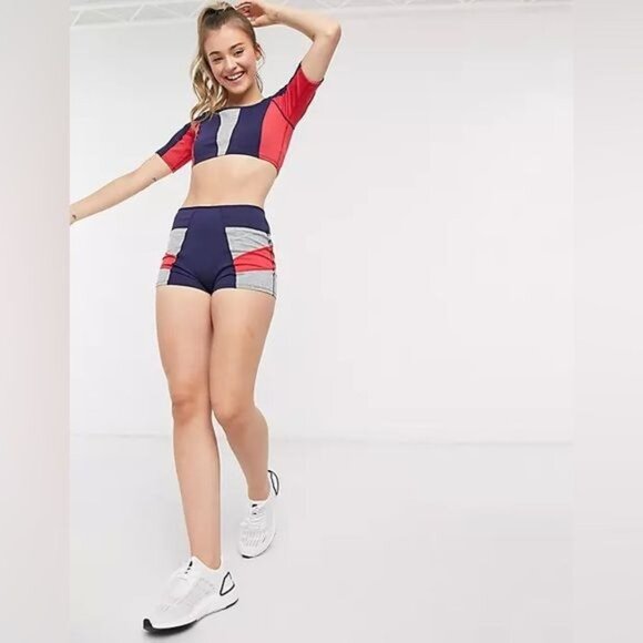 NWT Free People Movement Blue & Red Color Block 2 Piece Set Top & Shorts - Picture 4 of 12